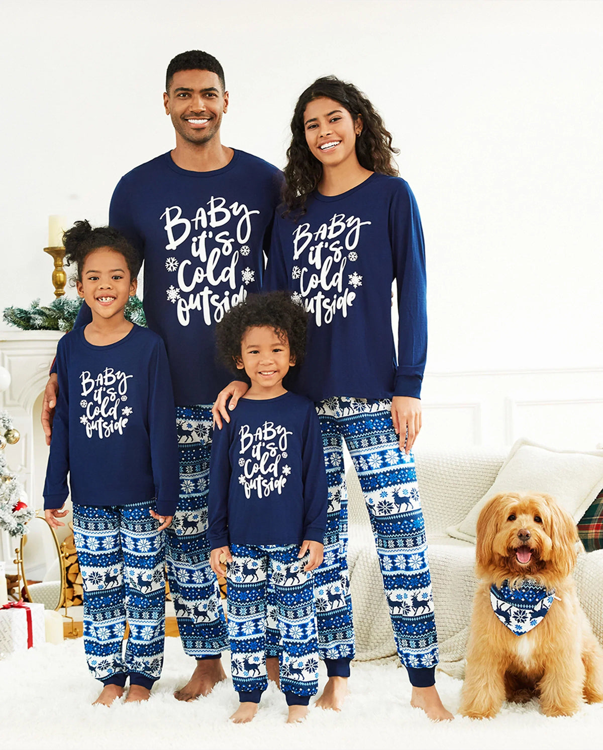 PatPat Family Matching Christmas Pajamas Baby It's Cold Outside Print Blue