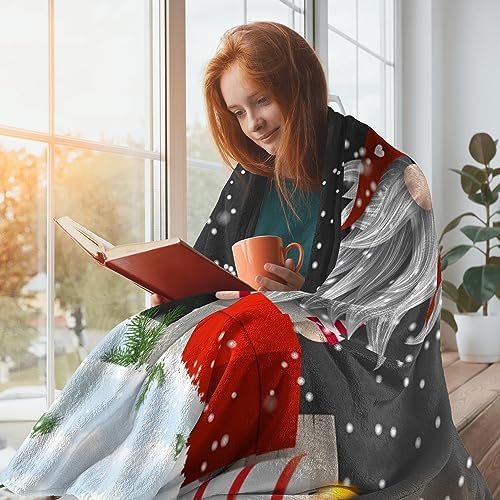 Christmas Throw Blanket, Merry Christmas Gnome Xmas Gifts Winter Snowflakess, Living Room/Bedroom/Sofa Couch Warm Soft Bed Flannel Blanket for Children Adults All Season 50"X40"