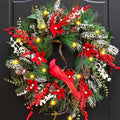 Christmas Wreath with Lights, Soomeir 24 Inch Lighted Christmas Wreaths for Front Door with Pine Needles and Berries, Large Prelit Wreath for Holiday Winter Window Outdoor Indoor Xmas