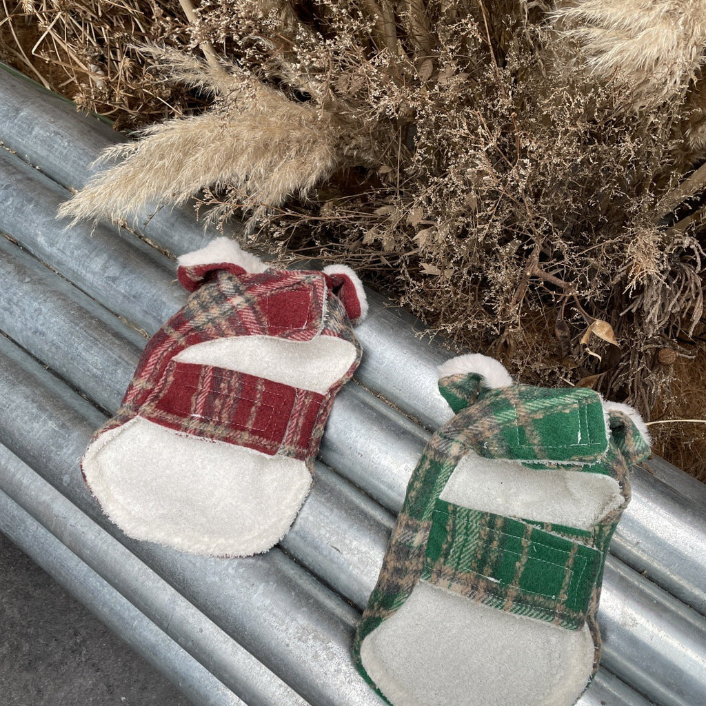 Xmas Fleece Collar Plaid Bow Dog Cat Cape