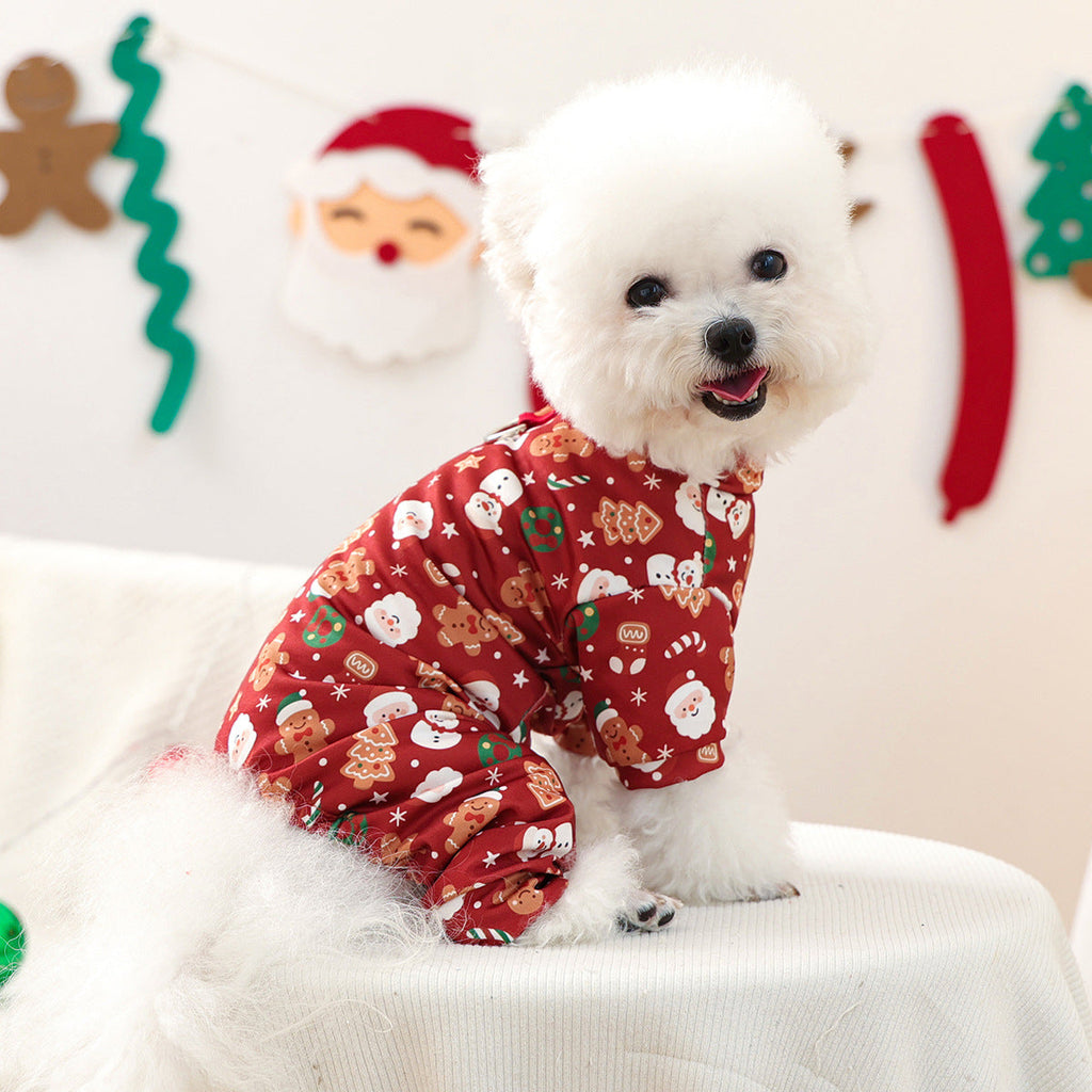 Christmas Santa Dog Harness Jumpsuits Pajama